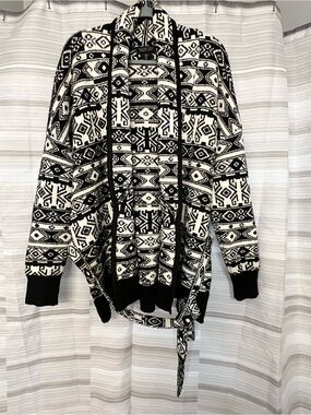 Rachel Zoe Black & White Geometric Belted Sweater Cardigan